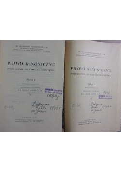 Prawo kanoniczne Tom I i II, 1932 i 1933 r.