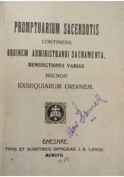 Promptuarium Sacerdotis, 1917 r.