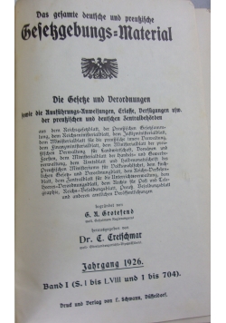 Das gesamte deutsche und preusische Gesetzgebungs-Material, 1926 r.