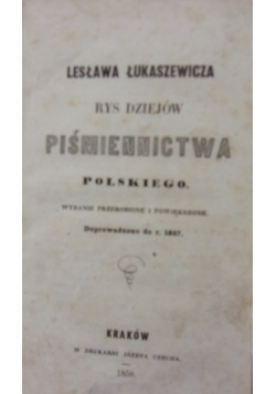 Rys dziejów piśmiennictwa polskiego, 1858 r.