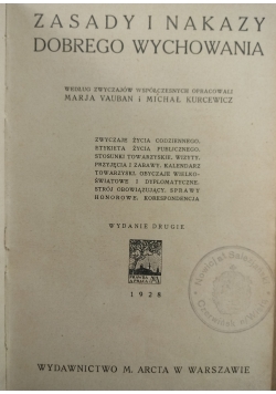 Zasady i nakazy dobrego wychowania,1928 r.