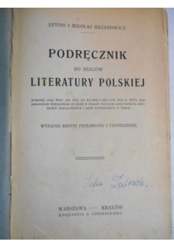 Podręcznik do dziejów literatury polskiej, 1922 r.