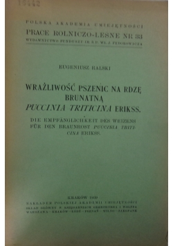 Wrażliwość pszenic na rdzę brunatną, 1939 r.