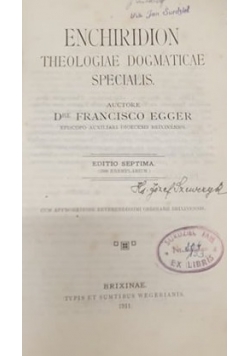Enchiridion theologiae dogmaticae specialis, 1911r.