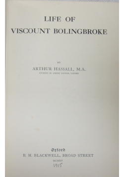 Life of Viscount Bolingbroke, 1915r.