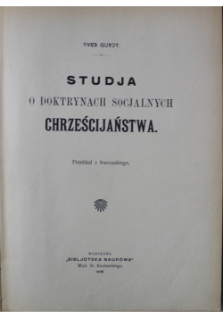 Studja o doktrynach socjalnych chrześcijaństwa 1908 r