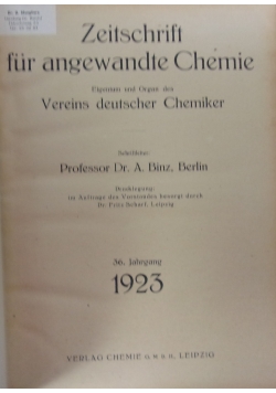 Zeitschrift fur angewandte Chemie, 1923 r.