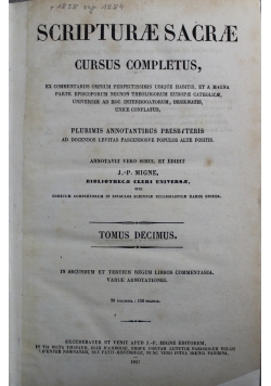 Scripturae Sacrae Cursus Completus Tomus Decimus 1866 r.