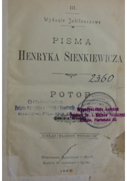 Pisma Henryka Sienkiewicza potop, 1903r