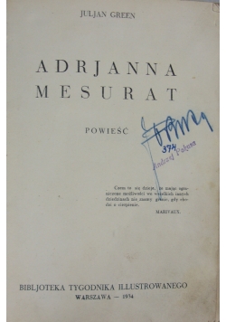 Adrianna Mesurat - powieść, 1934 r.