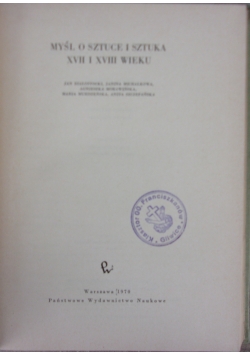 Myśl o sztuce i sztuka XVII-XVIII wieku