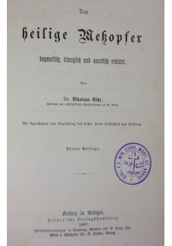 Das heilige Messopfer, 1887r.