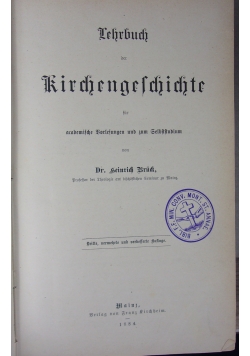 Lehrbuch der Kirchengeschichte, 1884 r.