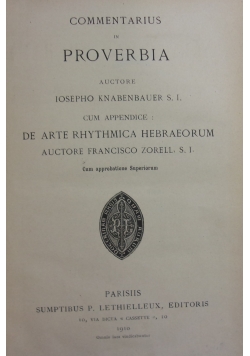 Commentarius in Proverbia, 1910 r.