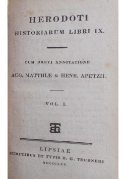 Herodoti. Historiarum libri IX, Tom I, 1826r.
