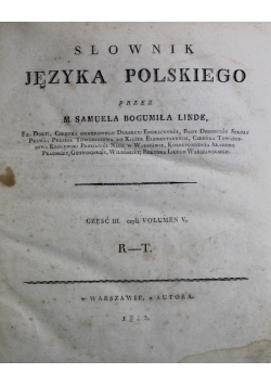 Słownik Języka Polskiego Cz III Vol V 1812 r.