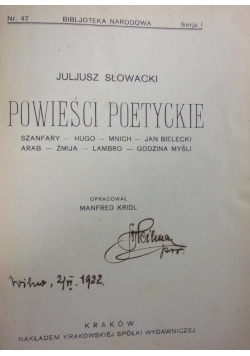 Powieści poetyckie, 1925 r.
