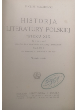 Historja literatury Polskiej wieku XIX cz.II, 1925 r.