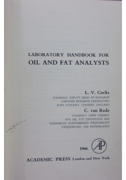 laboratory handbook for  oil and fat analysts