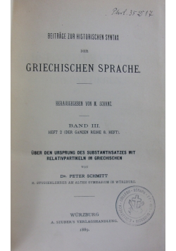 Beitrage zur historischen santax der Griechischen Sprache, 1889 r.