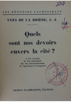 Quels sont nos devoirs envers la cite?, 1930r.