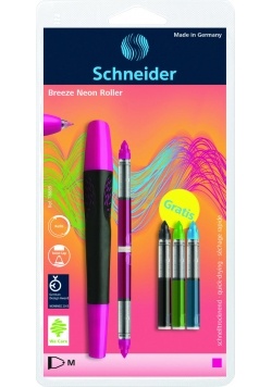 Pióro kulkowe SCHNEIDER Breeze NEON M różowe/czarne + 5 x kartridż blister