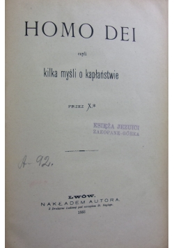 Homo Dei czyli kilka myśli o kapłaństwie, 1883 r.