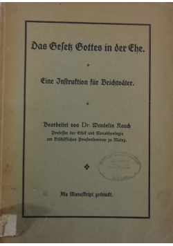 Das Gesetz Gottes in der Ehe, 1929 r.