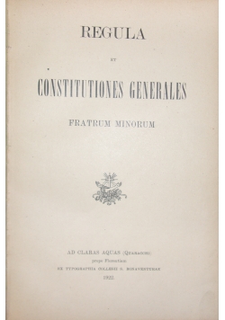 Regula et Constitutiones Generales, 1922 r.
