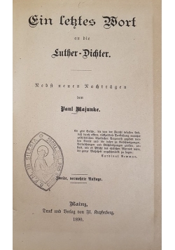 Ein lektes Wort an die Luther-Dichter, 1890r.