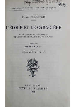 L'ecole et le Caractere 1909 r.
