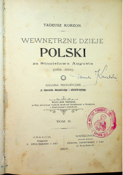 Wewnętrzne dzieje Polski Tom II 1897 r