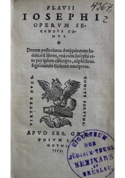 Flavii Iosephi Opervm Secvnvs tomvs 1555 r.