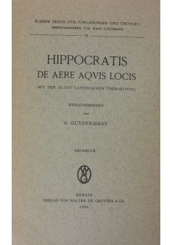 Hippocratis de aere aquis locis, 1929 r.