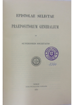 Epistolae Selectae , 1911 r.