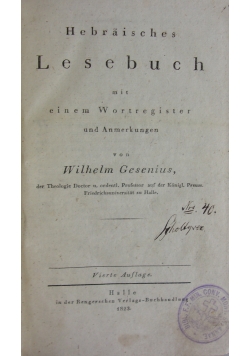 Hebräisches Lesebuch mit einem Wortregister und Anmerkungen, 1823 r.