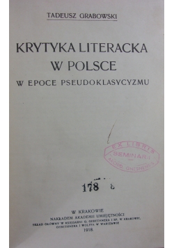 Krytyka Literacka w Polsce, 1918