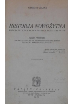 Historja nowożytna,cz.I, 1929 r.