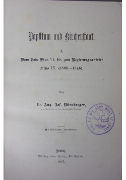 Papsttum und kirchenstaat, 2 tomy, 1897 r.