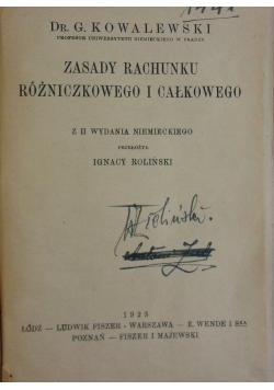 Zasady rachunku różniczkowego i całkowego, 1923r.