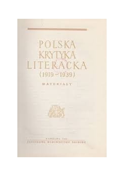 Polska Krytyka Literacka (1919 - 1939 )