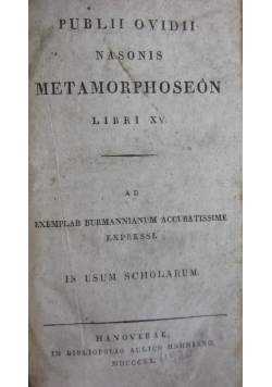 Publii Ovidii Nasonis Metamorphoseon Libri XV, 1820 r.