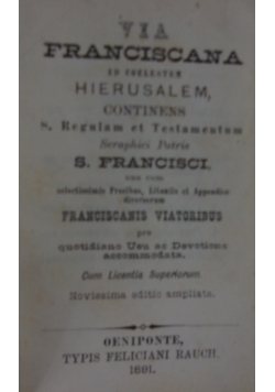 Via Franciscana ad Coelestem Hierusalem, 1891 r.