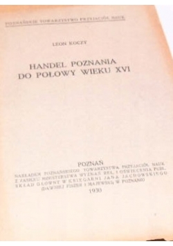 Handel Poznania  do połowy wieku XVI, 1930 r.