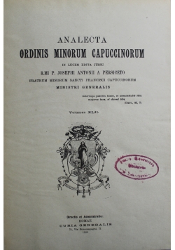 Analect Ordinis Minorum Capuccinorum Volumen XLII 1926 r.
