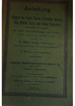 Anleitung zum Fangen von Fuchs, Dachs.., 1916 r.