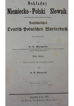 Dokładny Niemiecko-Polski słownik, 1854r.