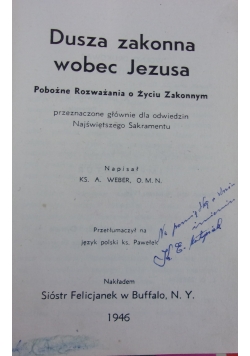 Dusza zakonna wobec Jezusa, 1946r.