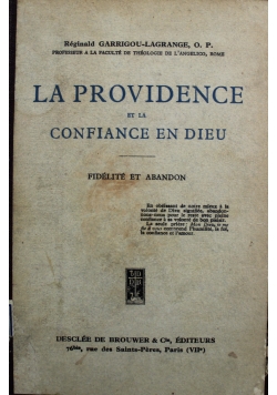 La Providence et la Confiance en Dieu 1932 r.