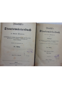 Bluntschli's Staatsworterbuch in drei Banden Tom I i II, ok 1875 r.